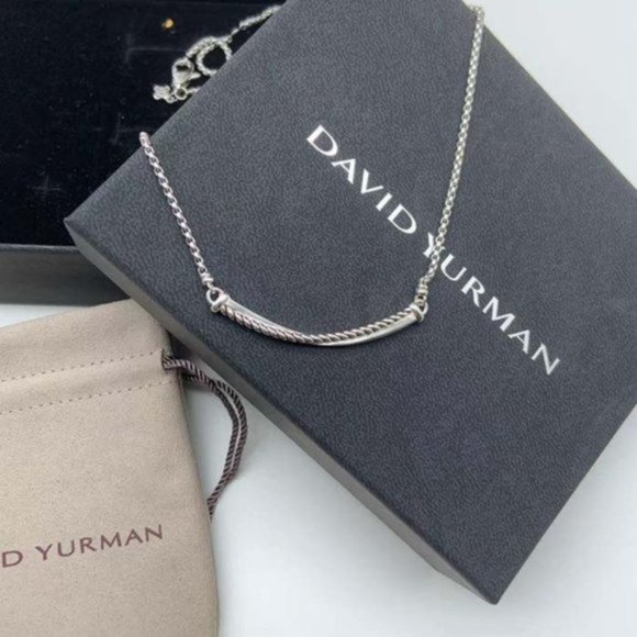 David Yurman Sterling Silver Crossover Bar Pendant Necklace - Picture 4 of 11